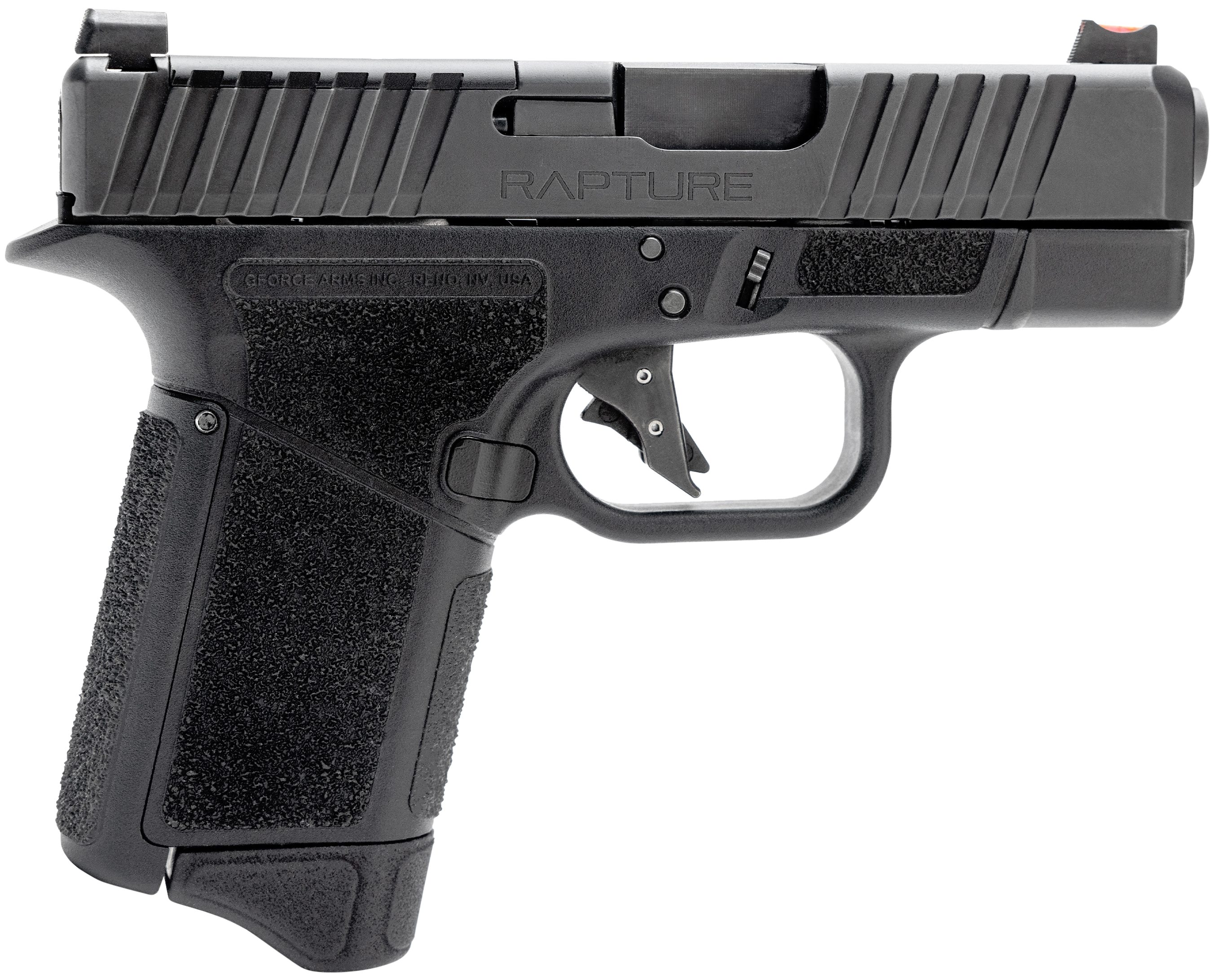 Gforce Arms GF932512 Rapture Sub-Compact 9mm Luger 12+1 3.25" Black Steel Barrel, Black Optic Cut/Serrated Slide, Polymer Frame, Black Textured Grip
