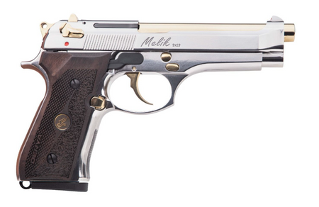 Derya Firearms 10L.MELIK9.NG.TR Melik 9mm Luger 10+1 4.90" Gold TiN Steel Barrel, Black Melonite Serrated Steel Slide, Black Aluminum Frame, Black Polymer Grip