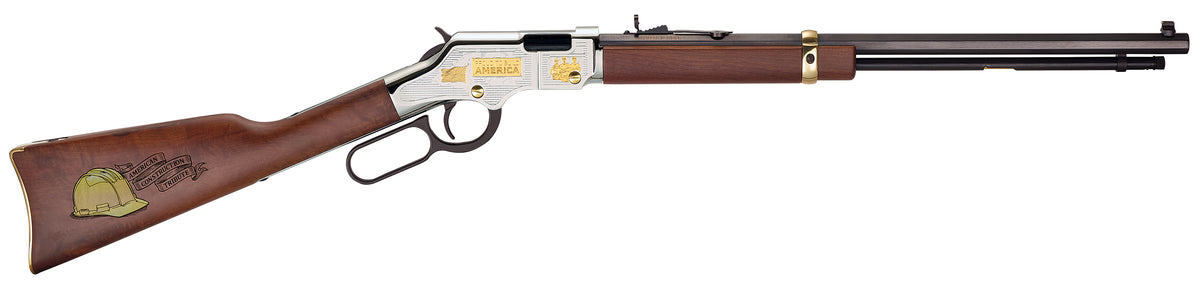 Henry H004AC American Construction 22 S/L/LR, 16 LR/21 Short Capacity, 20" Blued Octagon Barrel, Nickel-Plated w/24K Gold Inlay Engraved Steel Drilled & Tapped Receiver, Walnut w/Gold Accent Fixed Wo