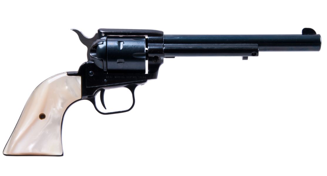 Heritage Mfg RR22MB6PRL Rough Rider 22 LR 22 WMR 6 Shot 6.50" Black Barrel, Cylinder & Frame, Altamont White Pearl Grips