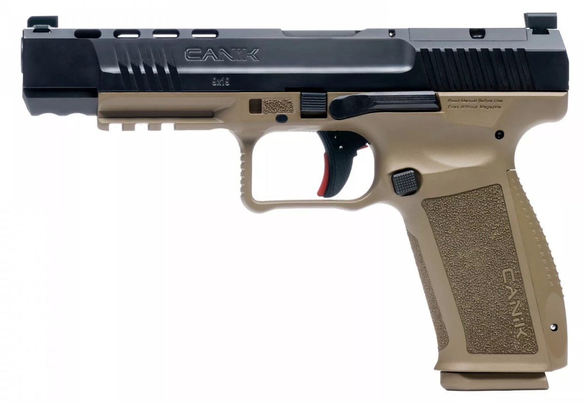 Canik HG6651N Mete SFx 9mm Luger 10+1 5.20" Black Nitride Match Grade Barrel, Black Optic Ready/Serrated Steel Slide, Flat Dark Earth Polymer Frame w/Picatinny Rail, Aggressive Texture Grip