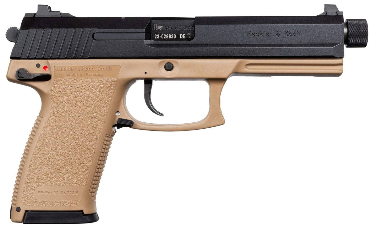 HK 81000868 Mark 23 45 ACP 12+1 5.87" Black Threaded Barrel, Black Cerakote Serrated Steel Slide, Flat Dark Earth Polymer Frame w/Accessory Rail