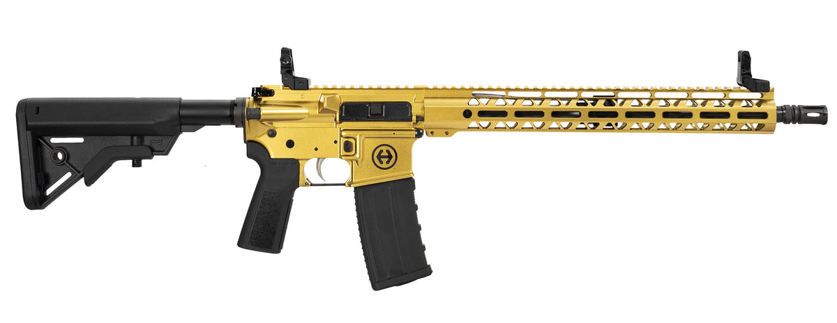 Hi-Point HP15R-556GOLD HP 15R 5.56 NATO 30+1 16" Black Threaded Barrel, Gold Aluminum Receiver w/Picatinny Rail, M-LOK Handguard, B5 Bravo Black Polymer Stock, Black B5 P Type 23 Grip