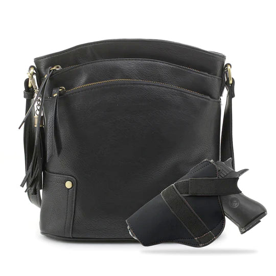 Jessie & James Robin Black Concealed Carry Crossbody Handbag 11H x 10.25W x 3D
