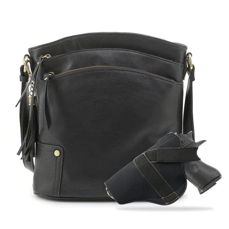 Jessie & James Robin Black Concealed Carry Crossbody Handbag 11H x 10.25W x 3D