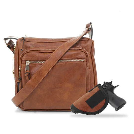 Jessie & James Brooklyn Tan Concealed Carry Crossbody Handbag 9.5H x 10.5W x 3.5D