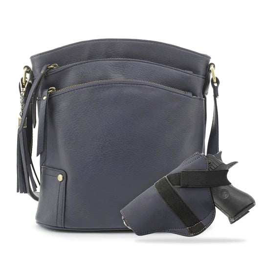 Jessie & James Robin Navy Concealed Carry Crossbody Handbag 11H x 10.25W x 3D