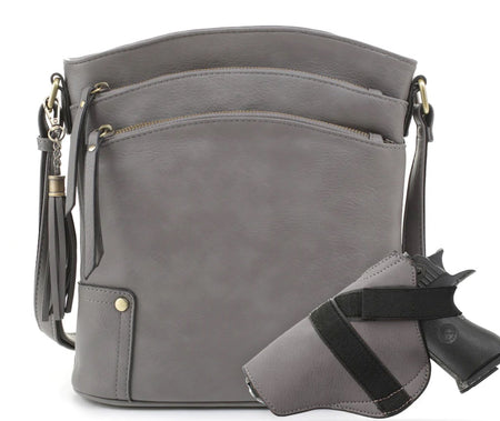 Jessie & James Robin Grey Concealed Carry Crossbody Handbag 11H x 10.25W x 3D