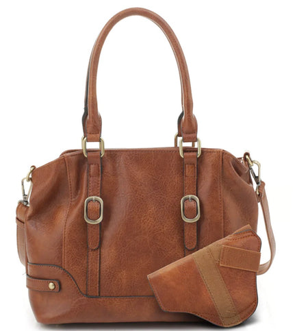 Jessie & James Elena Brown Concealed Carry Lock & Key Satchel 9H x 12W x 4.5D
