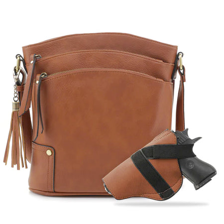 Jessie & James Robin Tan Concealed Carry Crossbody Handbag 11H x 10.25W x 3D