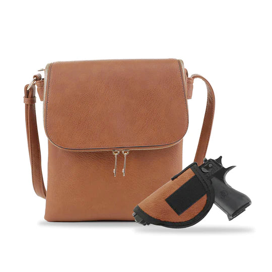 Jessie & James Cheyanne Cognac Concealed Carry Crossbody Handbag 11H x 9W x 1.5D