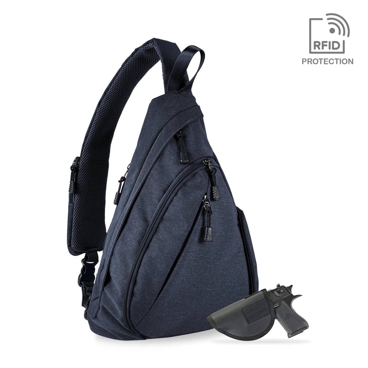 Jessie & James Peyton Navy Concealed Carry Sling Backpack 15.5H x 10.5W x 4D