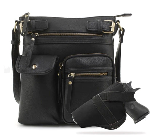 Jessie & James Shelby Black Concealed Carry Crossbody Handbag 11H x 9.5W x 1.5D