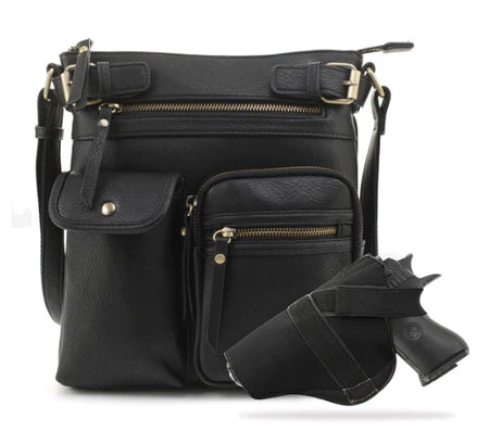 Jessie & James Shelby Black Concealed Carry Crossbody Handbag 11H x 9.5W x 1.5D