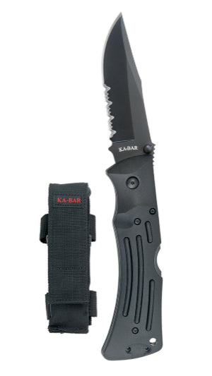 KA-BAR Mule 3.875 In Clip Point Serrated Folding Knife Black Poly Sheath Included