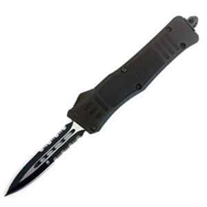 CoBRATec Small Black Dagger Automatic OTF Knife 2-Side Serrated