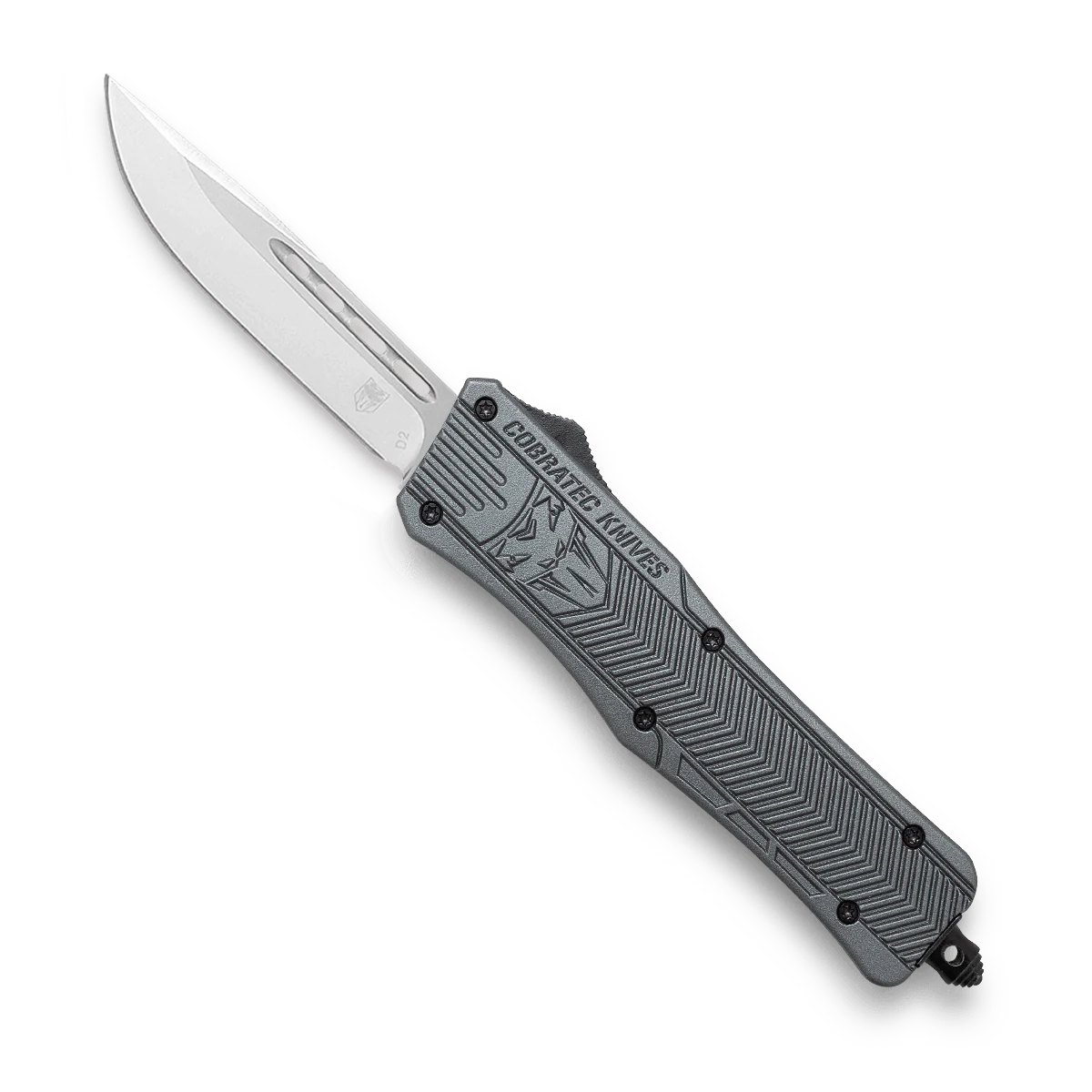 CoBRATec Medium Gray Drop Automatic OTF Knife Non-Serrated