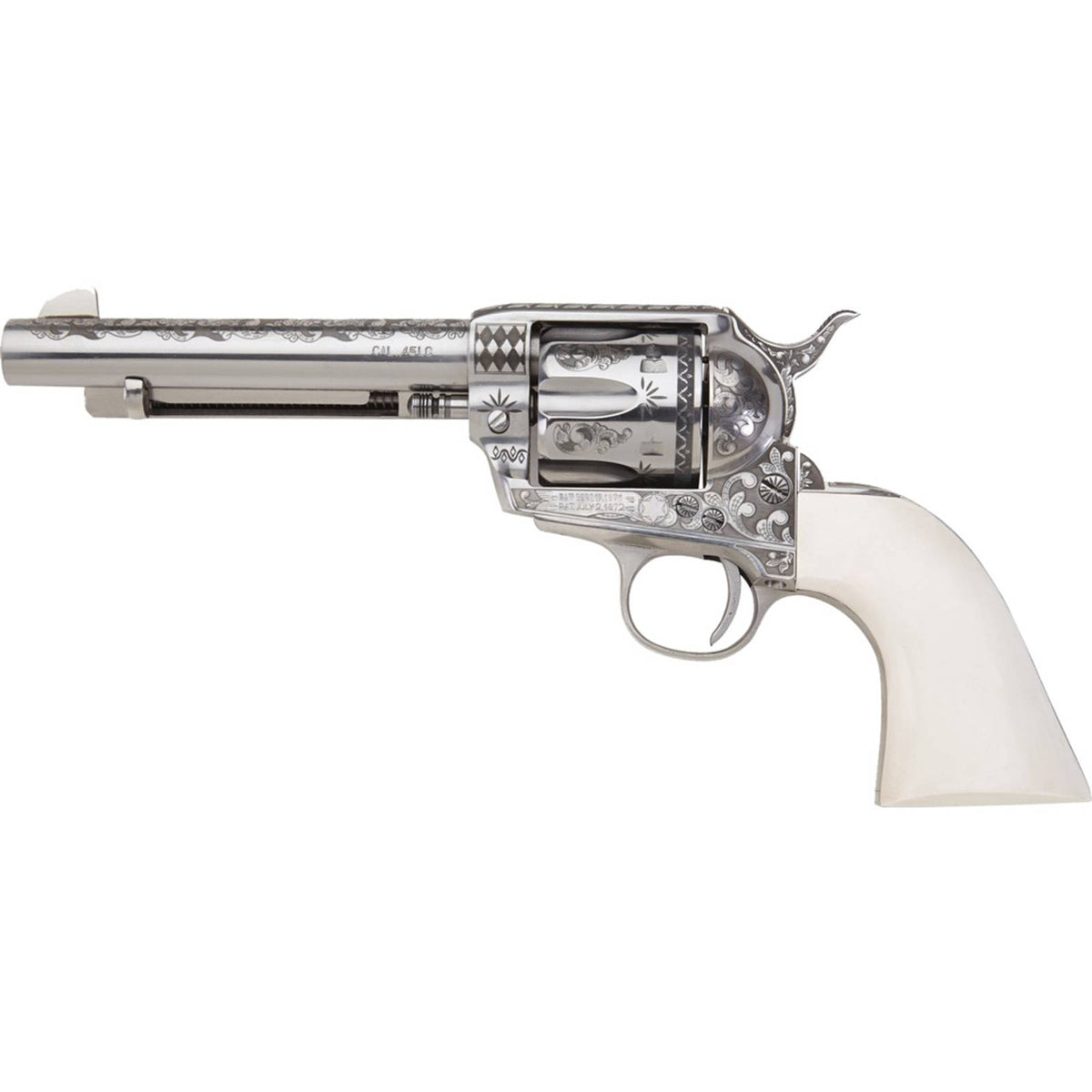 EMF GW II US Grant .45 LC SA Handgun 4 3/4 Inch Nickel Engraved Ultra Ivory Polymer Grip