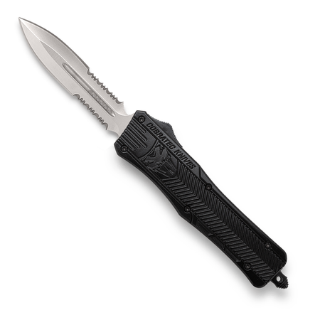 CobraTec Medium Black Dual-Side Serrated Dagger OTF Knife