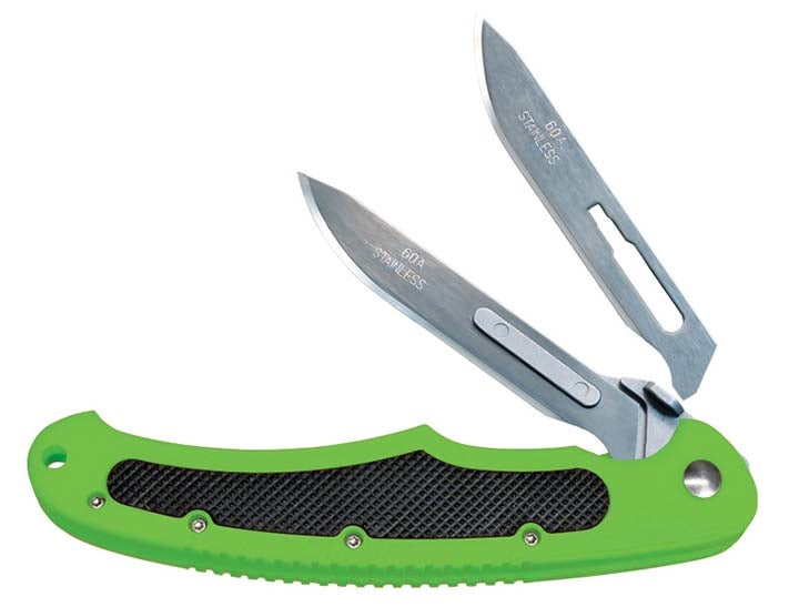 Havalon Piranta-Bolt Folder Shock Green Handle Hunting Knife
