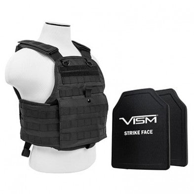 NcStar Plate Carrier Black Vest Including 2 Hard PE Ballistic Panels 10"x12"
