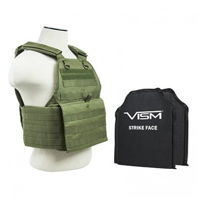 NcStar Plate Carrier OD Green Vest Including 2 Soft Ballistic Panels 10"x12"