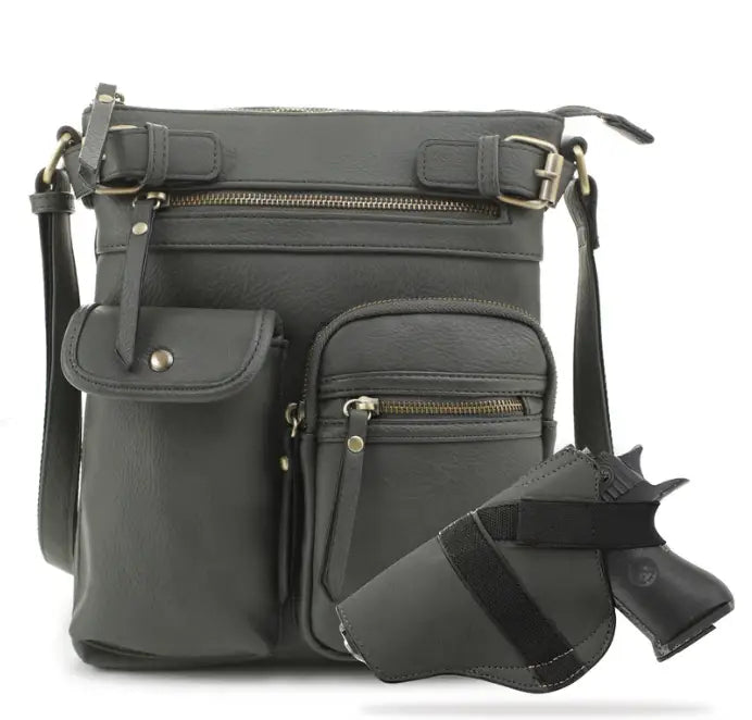Jessie & James Shelby Concealed Carry Crossbody Handbag Lock & Key - Dark Gray