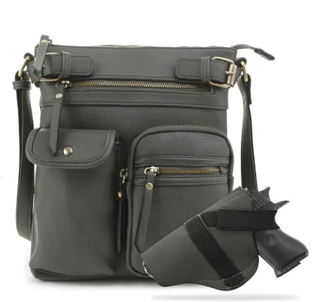 Jessie & James Shelby Concealed Carry Crossbody Handbag Lock & Key - Dark Gray