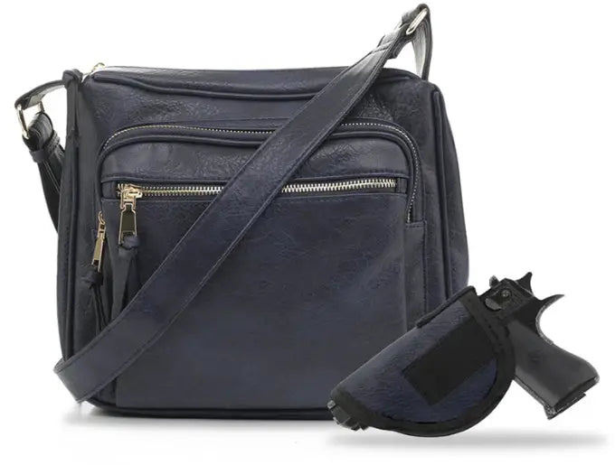 Jessie & James Brooklyn Concealed Carry Crossbody Handbag Lock & Key - Navy