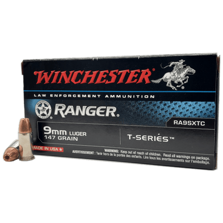 Winchester 9mm Luger / Parabellum Ranger T-Series 147 grain Jacketed Hollow Point ammunition