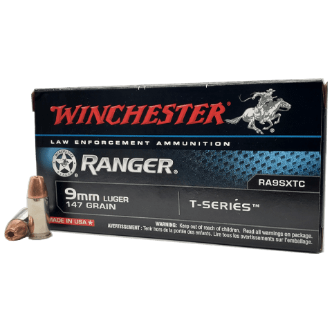 Winchester 9mm Luger / Parabellum Ranger T-Series 147 grain Jacketed Hollow Point ammunition
