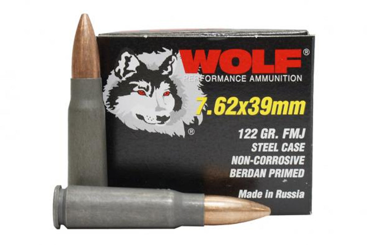 Wolf 7.62x39mm Performance 122 grain Full Metal Jacket ammunition