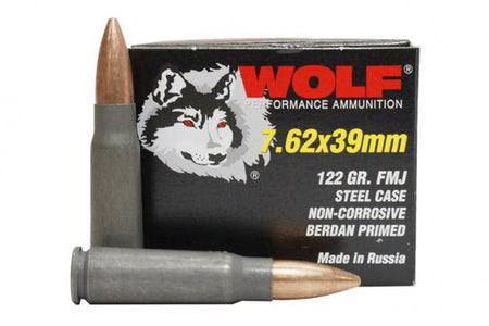 Wolf 7.62x39mm Performance 122 grain Full Metal Jacket ammunition