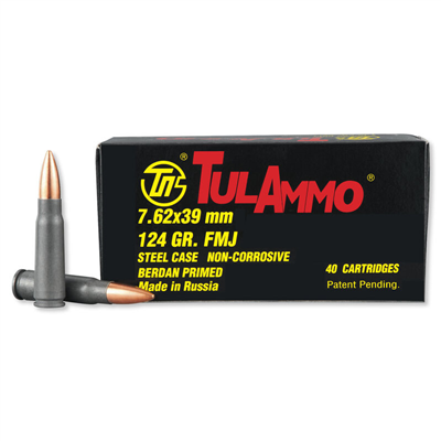 Tulammo 7.62x39mm TULA 124 grain Full Metal Jacket ammunition