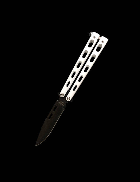 Bear & Sons Butterfly Knife 5" White 1095 Spear Point Powder Coated Blade