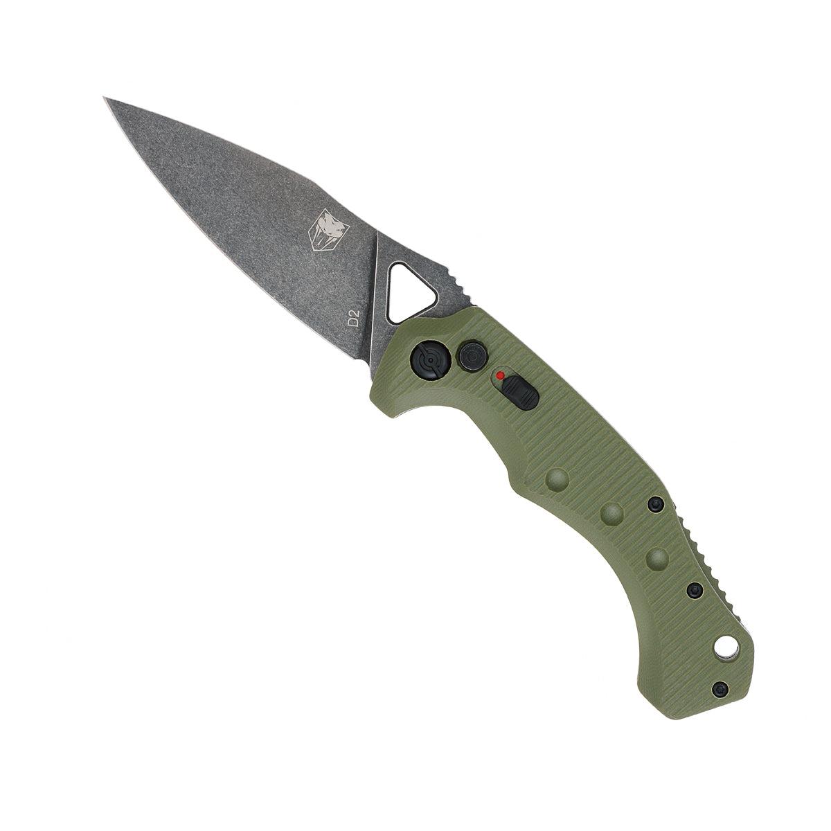CoBRATec Ryker OD Green G10 Auto Side Folding Knife Non-Serrated