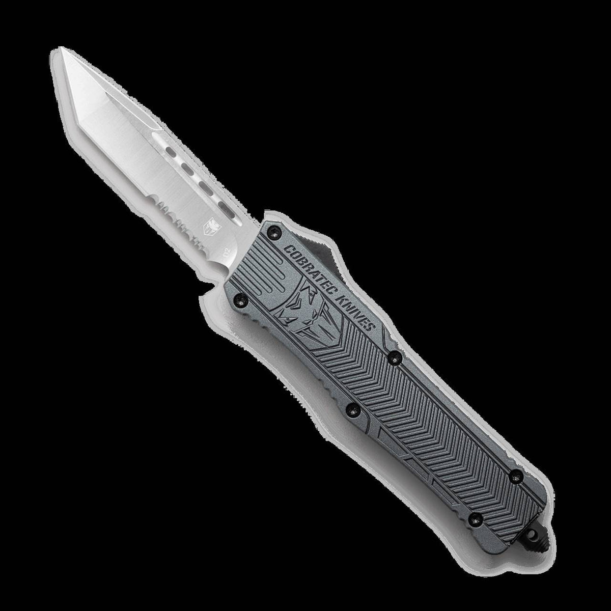 CobraTec Large Gray Tanto Full Serrated Out-the-Front Knife