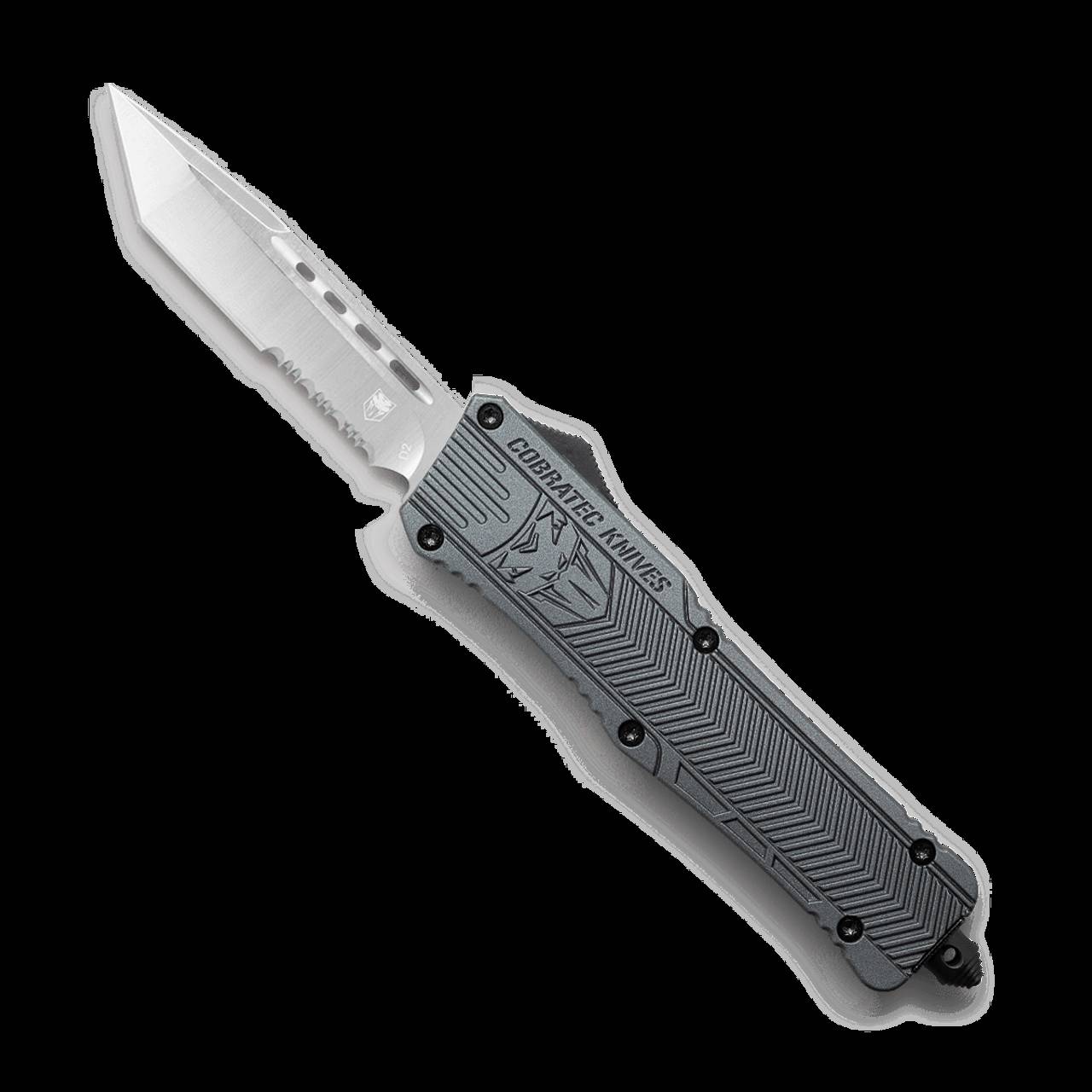 CobraTec Large Gray Tanto Full Serrated Out-the-Front Knife