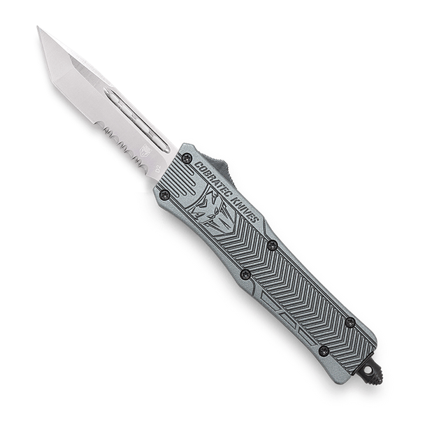 CoBRATec Small Gray Tanto Automatic OTF Knife Serrated