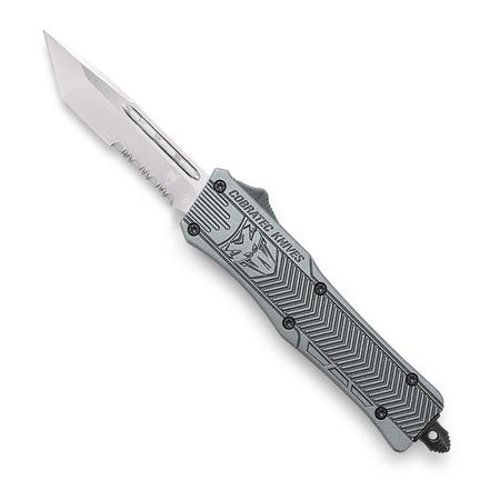 CoBRATec Small Gray Tanto Automatic OTF Knife Serrated
