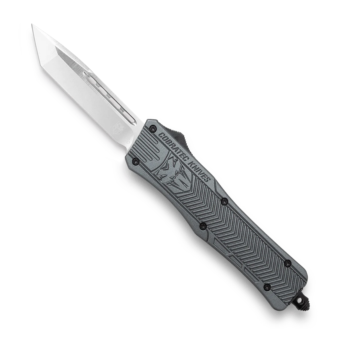 CoBRATec Medium Gray Tanto Automatic OTF Knife Non-Serrated