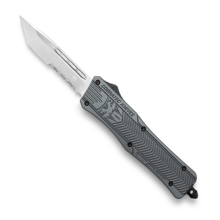 CoBRATec Medium Gray Tanto Automatic OTF Knife Serrated