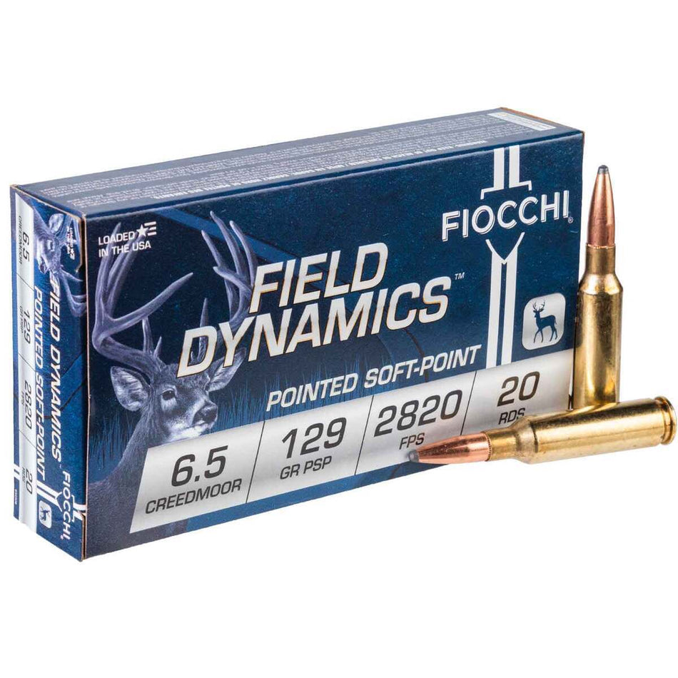 Fiocchi 6.5mm Creedmoor Field Dynamics 129 grain Pointed Soft Point ammunition