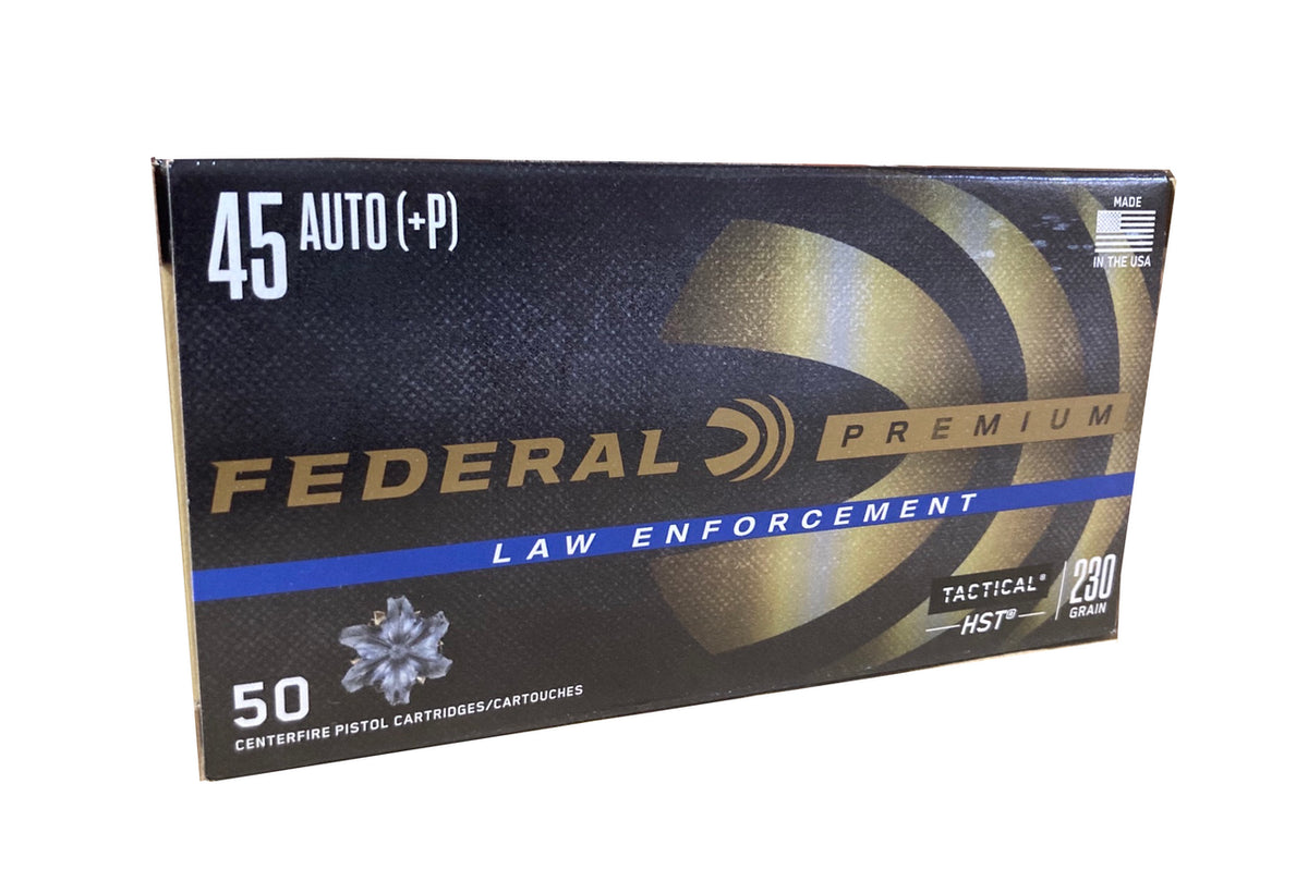 Federal .45 ACP/Auto Law Enforcement Tactical +P 230 grain HST Jacketed Hollow Point ammunition
