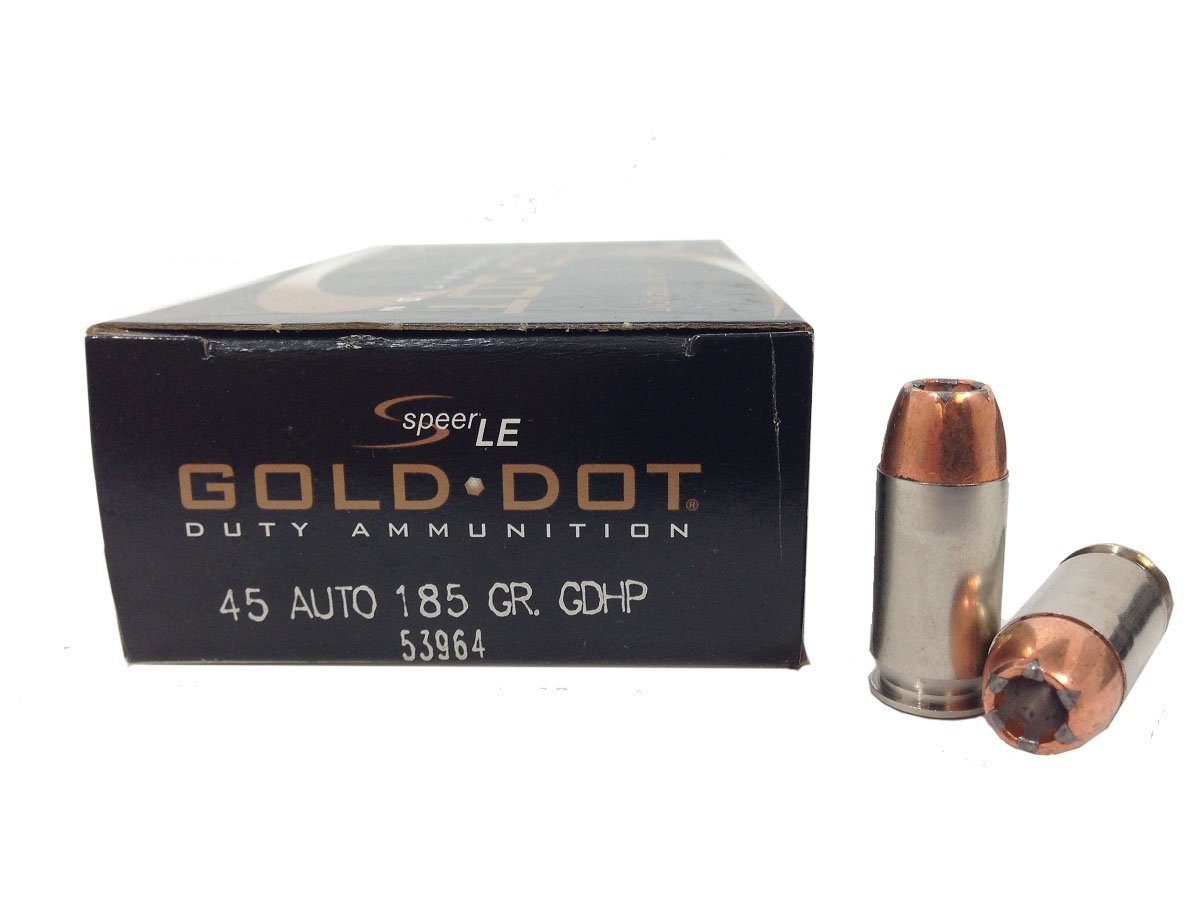 Speer .45 ACP/Auto SPEER GOLD DOT LE DUHollow Point 185 grain Jacketed Hollow Point ammunition