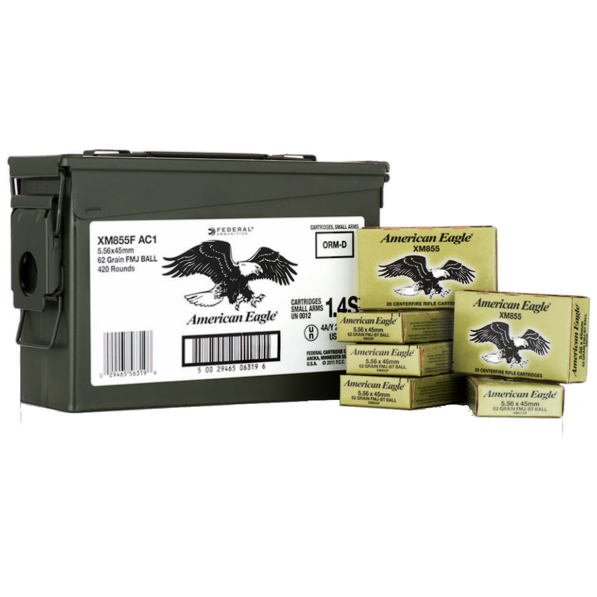 Federal 5.56x45mm NATO AMERICAN EAGLE 62 grain Full Metal Jacket ammunition