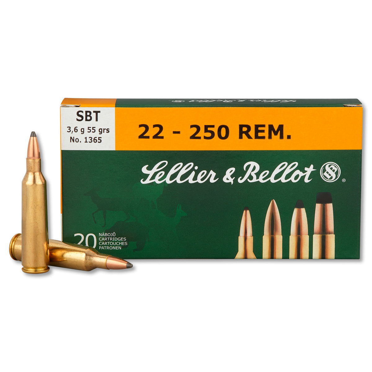 Sellier and Bellot .22-250 Remington GameKing Spitzer Boat Tail 55 grain Sierra GameKing Boat Tail Soft Point ammunition