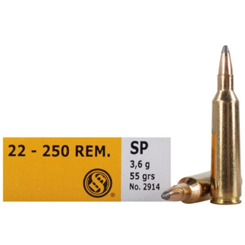 Sellier and Bellot .22-250 Remington SB10A 55 grain Soft Point ammunition