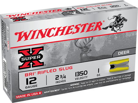 Winchester 12 Gauge Shotgun Ammo SUPER X BRI Rifled Slugs Hunting 2.75 in 1 oz Slug