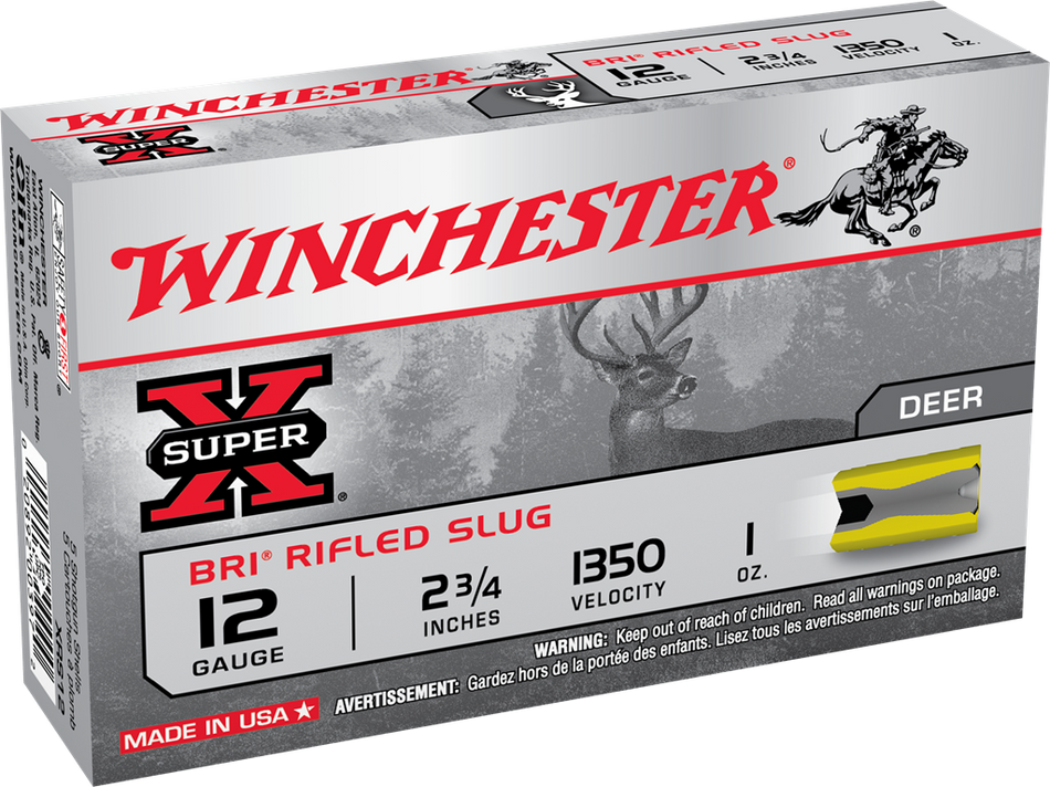 Winchester 12 Gauge Shotgun Ammo SUPER X BRI Rifled Slugs Hunting 2.75 in 1 oz Slug
